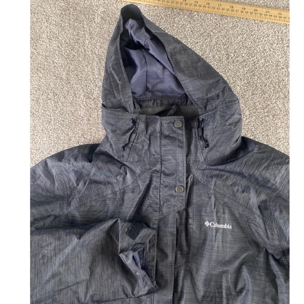 Columbia Men XL Hooded Rain Jacket Gray Heathered Full Zip Outdoor Coat RN 69724